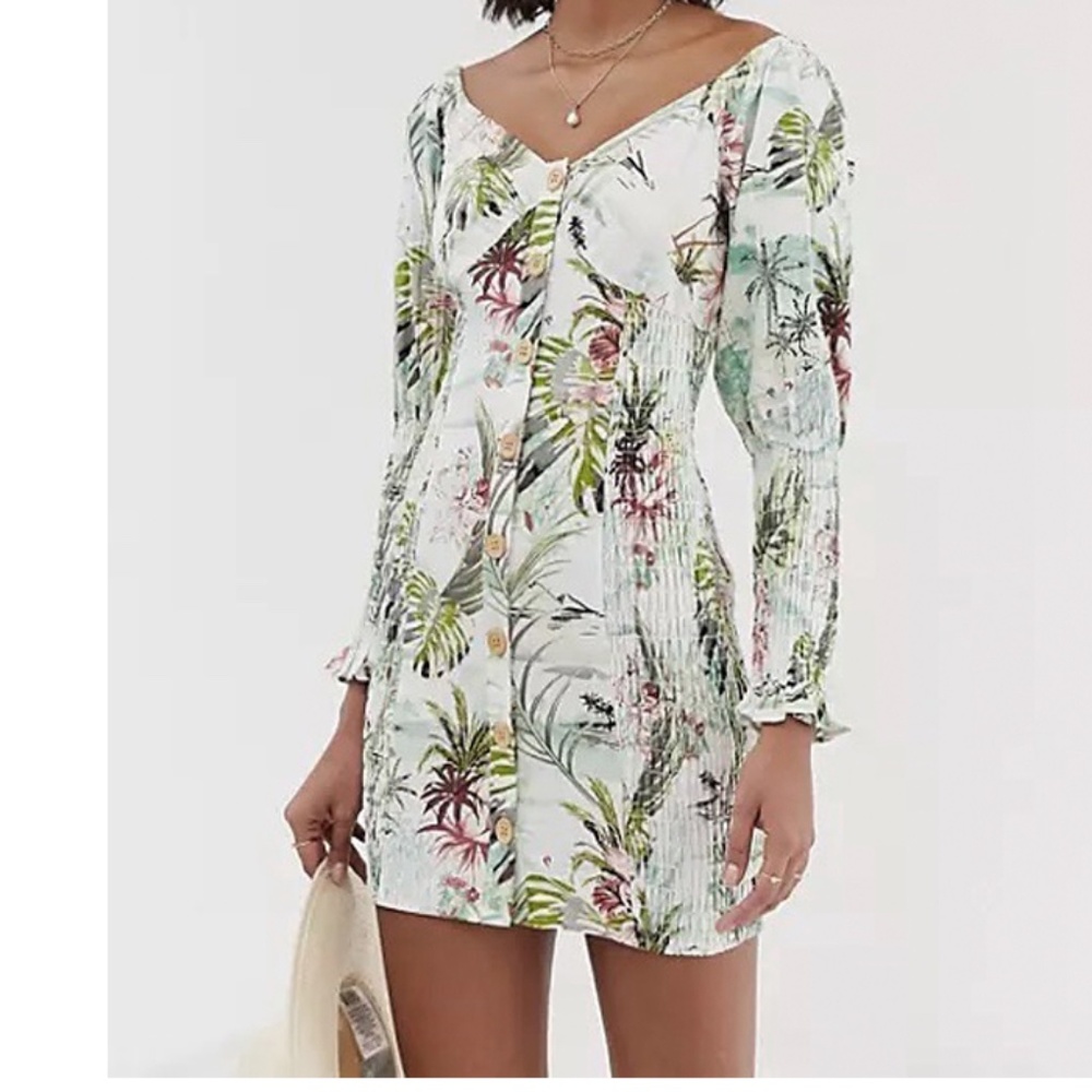 Asos Design Button Through Shirred Mini Dress In … - image 1